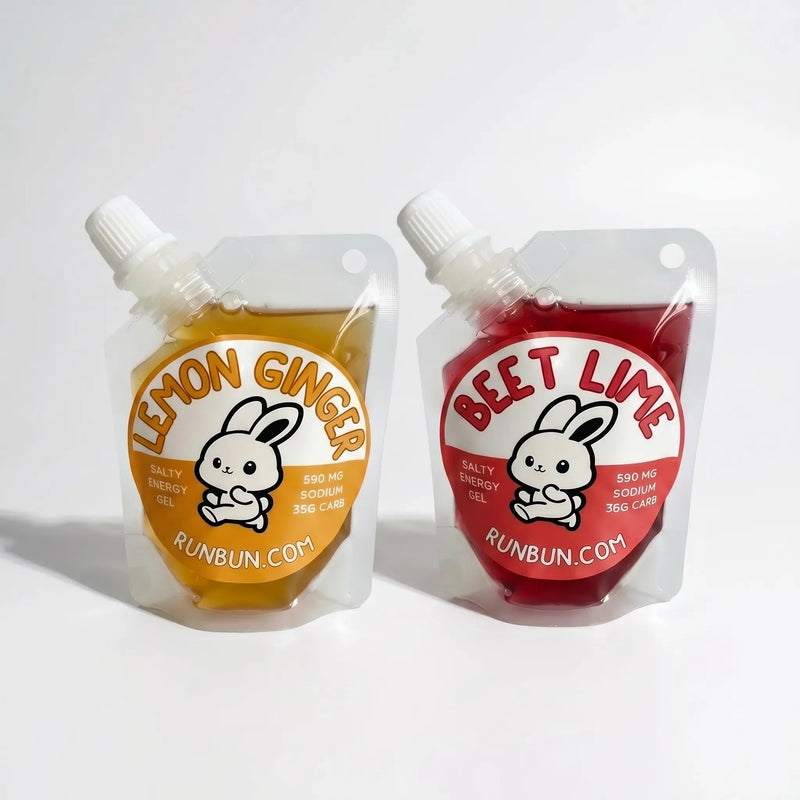 Run Bun Lemon Ginger and Beet Lime energy gel pouches